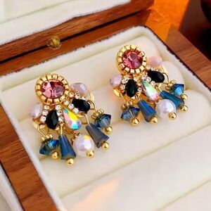 Elegant Gold and Blue Crystal Earrings